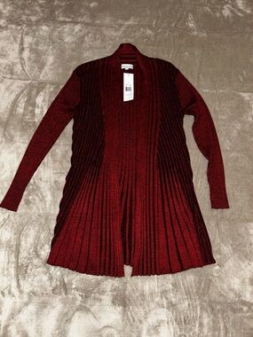 NWT Women's Open-Front Ribbed Cardigan Sweater Birch NY- Two Tone Red M